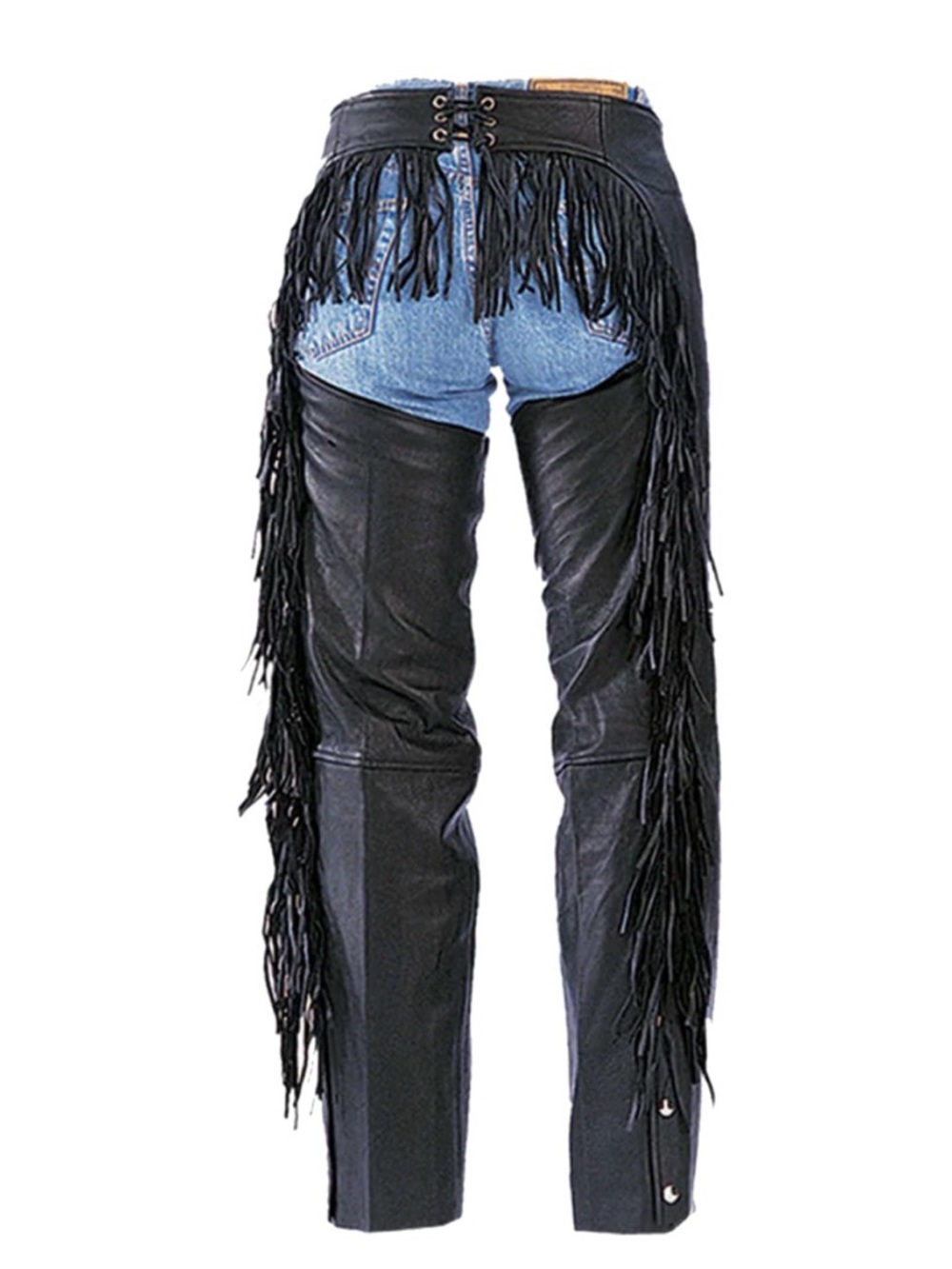 Unik Black Leather Fringe Over-Jeans